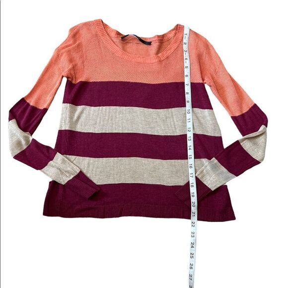 KENSIE Loose Knit Scoop Neck Striped Coral Long Sleeve Sweeter S - Picture 4 of 9